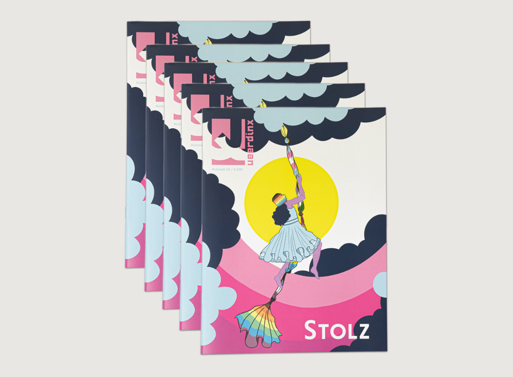 Fünf "Stolz"-Magazine auf grauem Hintergrund